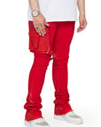 “DAPPER” RED WASHED STACKED FLARE JEAN