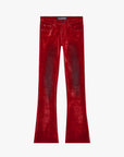 "LUXE" RED SUEDE STACKED FLARE JEAN