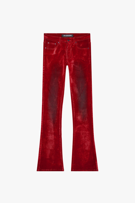 "LUXE" RED SUEDE STACKED FLARE JEAN