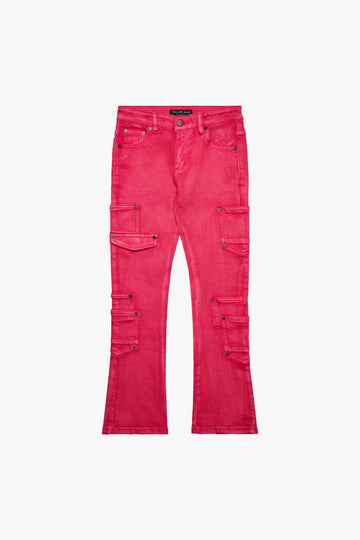 KIDS "POCROS" RED STACKED DENIM