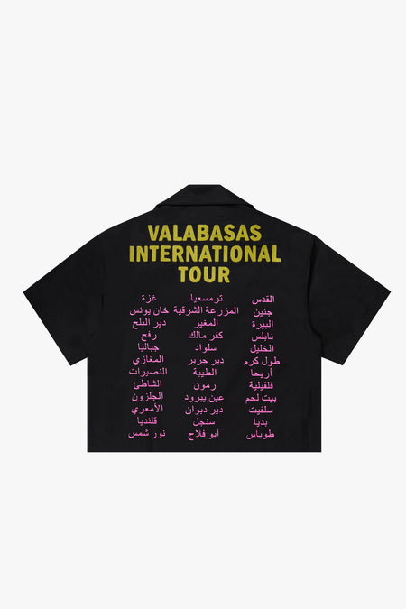 "TOUR" BLACK/YELLOW CROP BUTTON DOWN