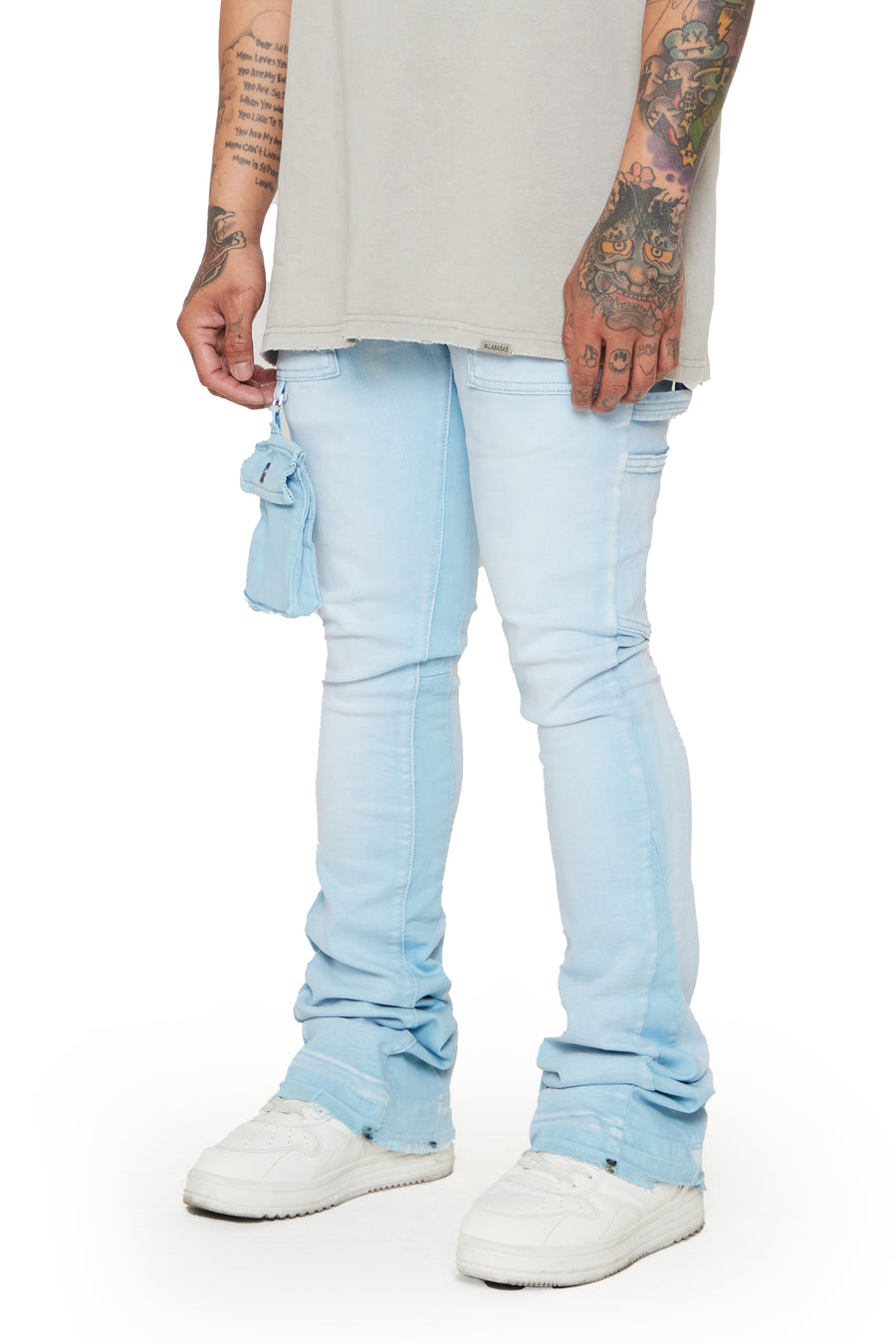 “SMOOTH” LT BLUE STACKED FLARE JEAN