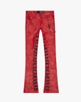 "SUPERIOR WORLD" RED LEATHER STACKED FLARE JEAN