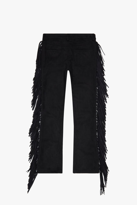 "AVIATOR” BLACK SUEDE STACKED FLARE JEAN