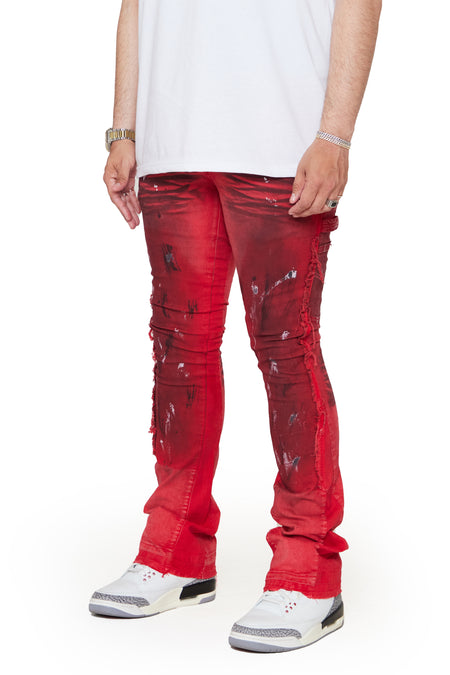 “TENACITY" DIRTY RED WASH STACKED FLARE JEAN