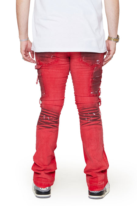 “TENACITY" DIRTY RED WASH STACKED FLARE JEAN