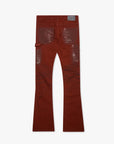 "HOSSAM" DIRTY BROWNISH RED STACKED FLARE JEAN