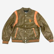 KIDS "UNAVERSITA" OLIVE MOCHA VEGAN LEATHER JACKET