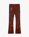 "HOSSAM" DIRTY BROWNISH RED STACKED FLARE JEAN