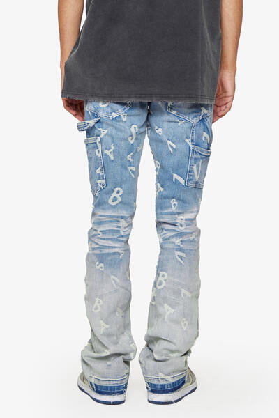 “GRIDLOCK” BLUE WASH STACKED FLARE JEAN