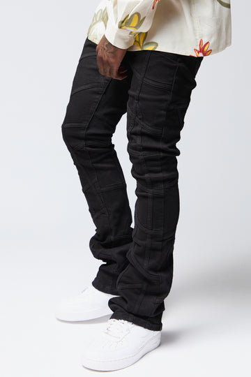 "STREAK" BLACK STACKED FLARE JEAN