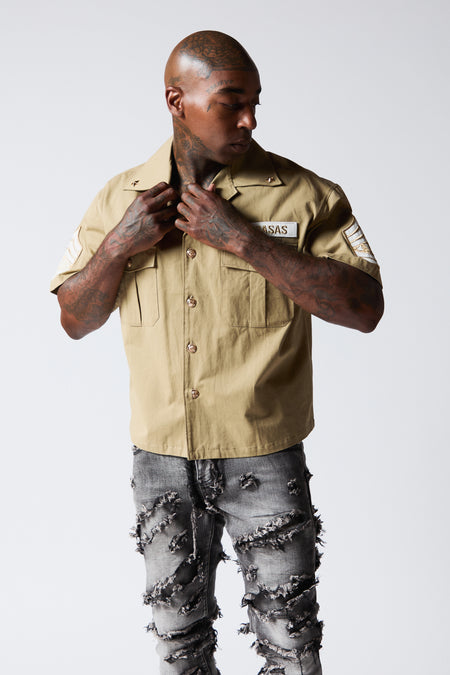 "THE REBEL" KHAKI BUTTON UP