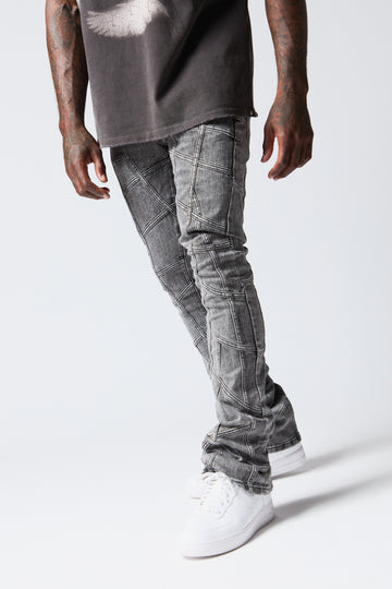 "STREAK" GREY WASH STACKED FLARE JEAN