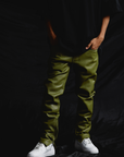 "JEDI" OLIVE SKINNY/STACKED FLARE JEAN