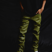 "JEDI" OLIVE SKINNY/STACKED FLARE JEAN