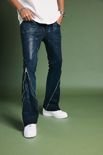 "RUNNER" BLACK BLUE WAXED SKINNY JEAN