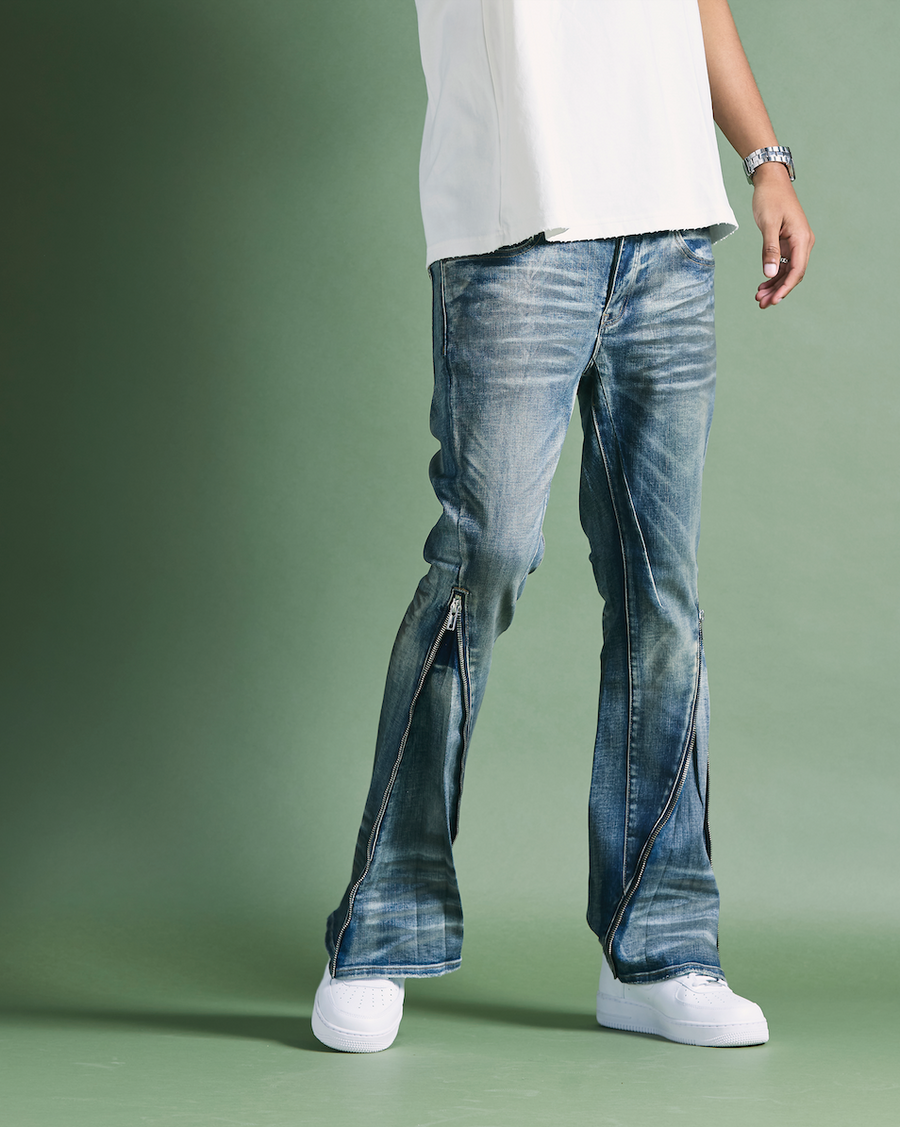 "RUNNER" BLUE DIRTY WASH SKINNY DENIM