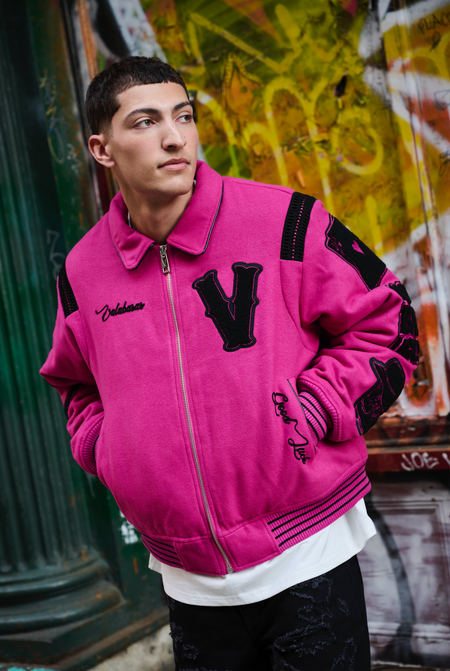 "WILD BUNCH" FUCHSIA VARSITY JACKET