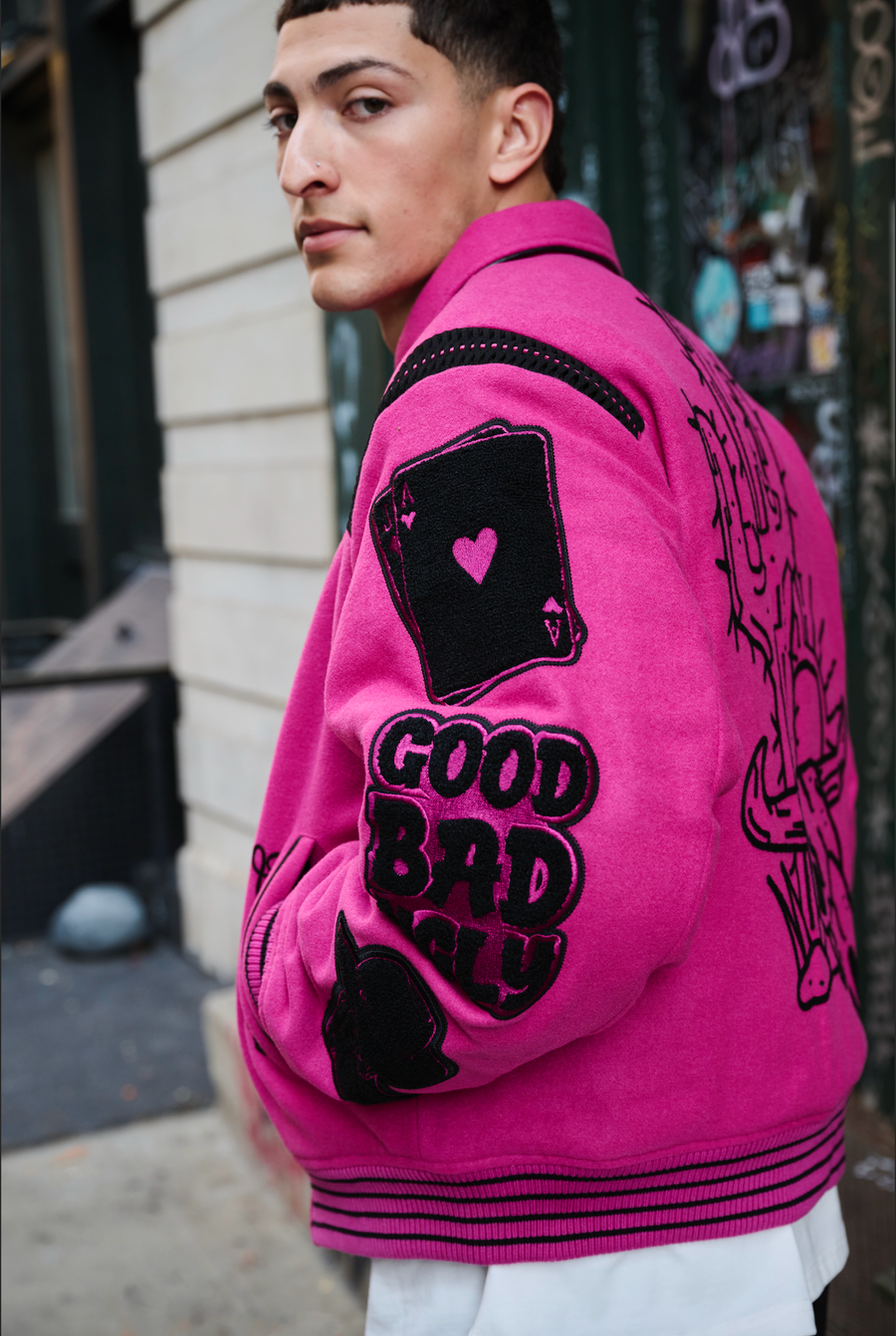 "WILD BUNCH" FUCHSIA VARSITY JACKET