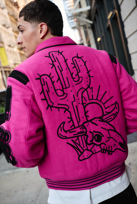 "WILD BUNCH" FUCHSIA VARSITY JACKET