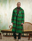 "CELERITÁ" GREEN AND BLACK MOHAIR TRENCH COAT