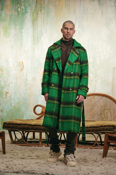 "CELERITÁ" GREEN AND BLACK MOHAIR TRENCH COAT