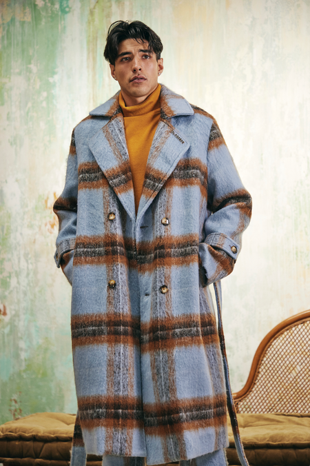 "CELERITÁ" BLUE-BROWN MOHAIR TRENCH COAT