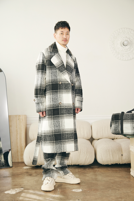 "CELERITÁ" BLACK AND WHITE MOHAIR TRENCH COAT