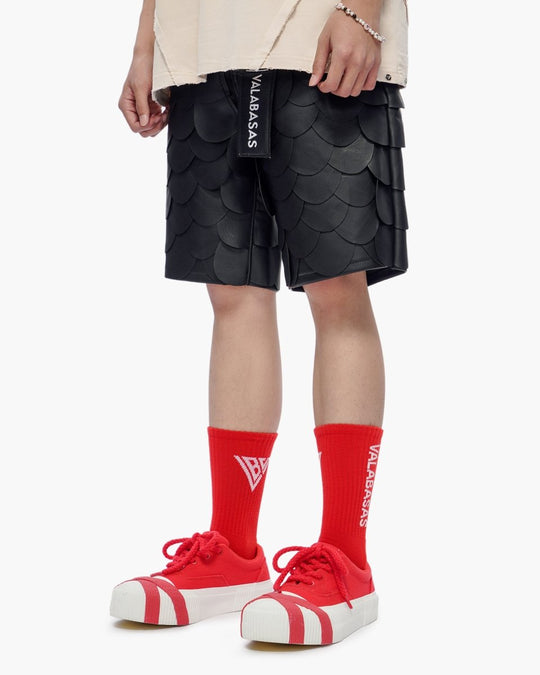 Dragon Scales Leather Shorts Black - Valabasas