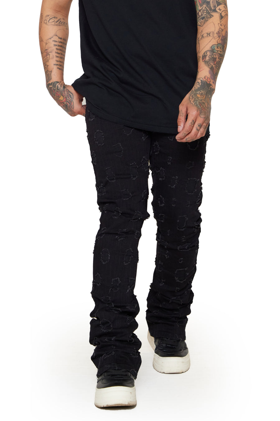 “CHAPTER” BLACK STACKED FLARE JEAN