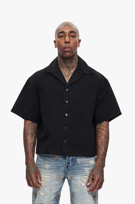 Shine Button Down Black