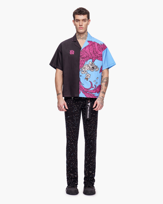 Velkai Button Down Black Blue Pink