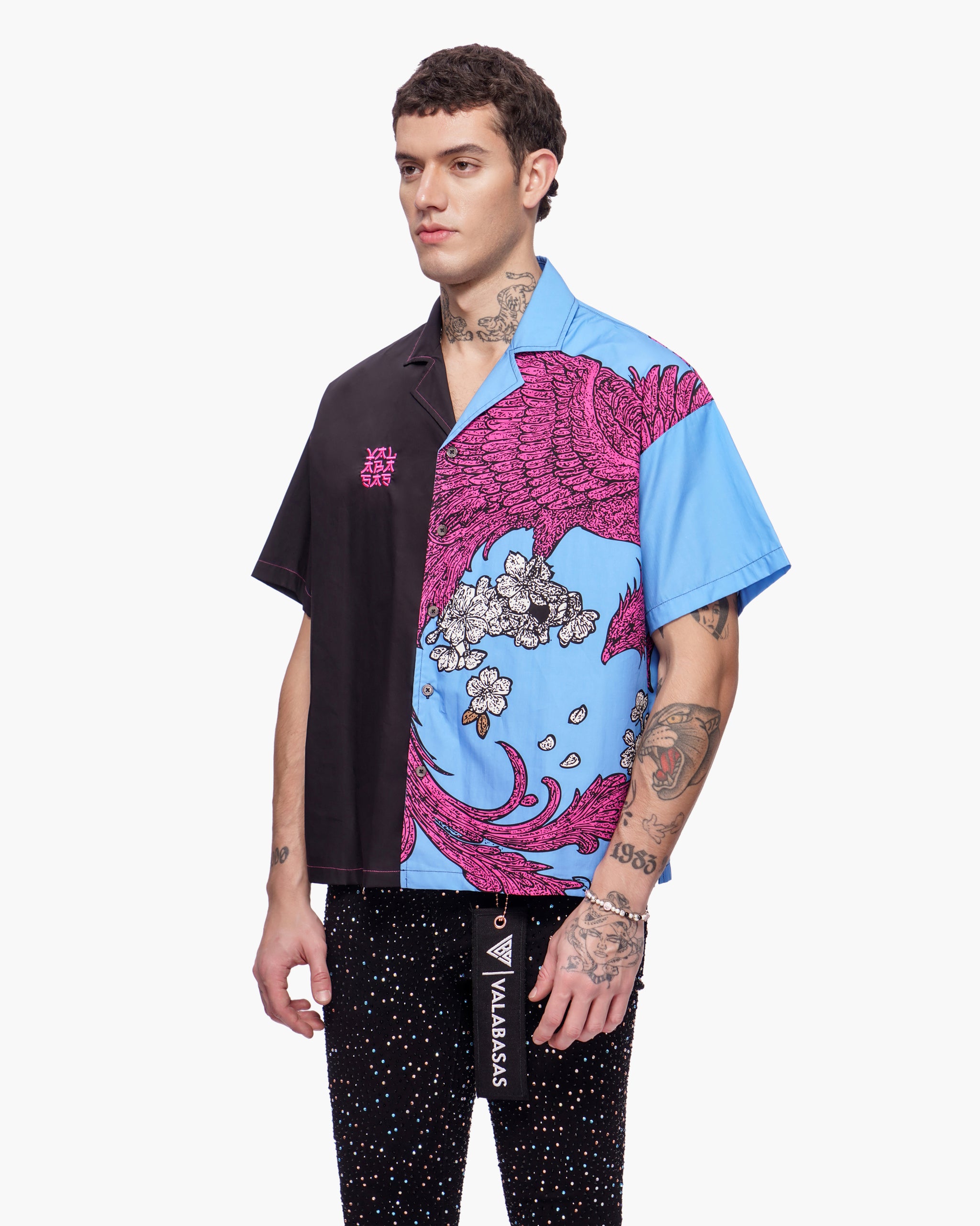 Velkai Button Down Black Blue Pink