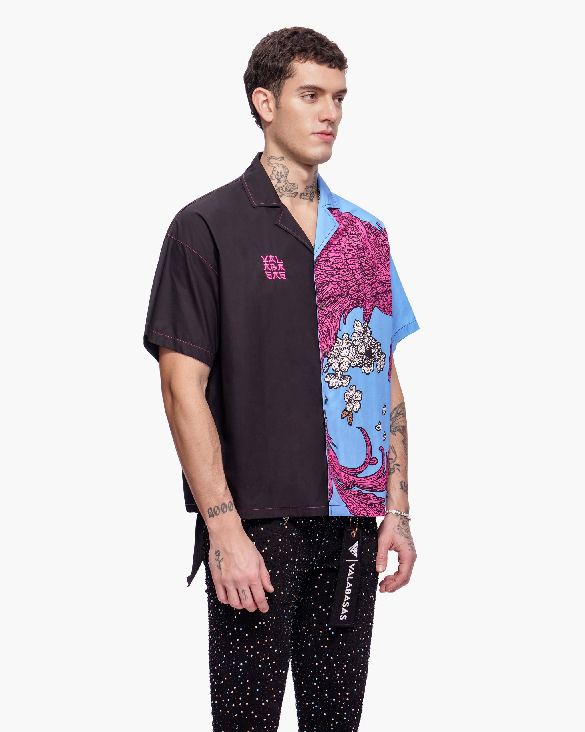 Velkai Button Down Black Blue Pink