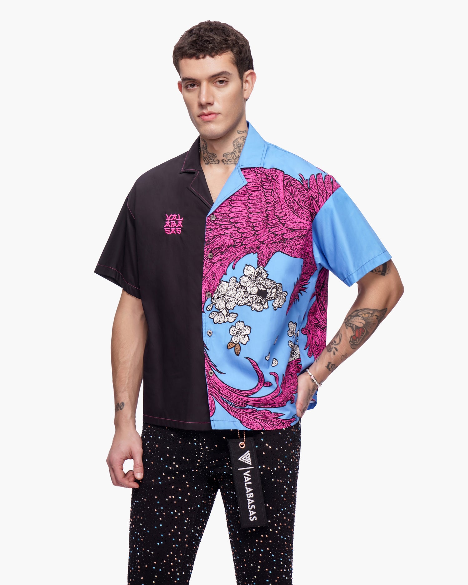 Velkai Button Down Black Blue Pink