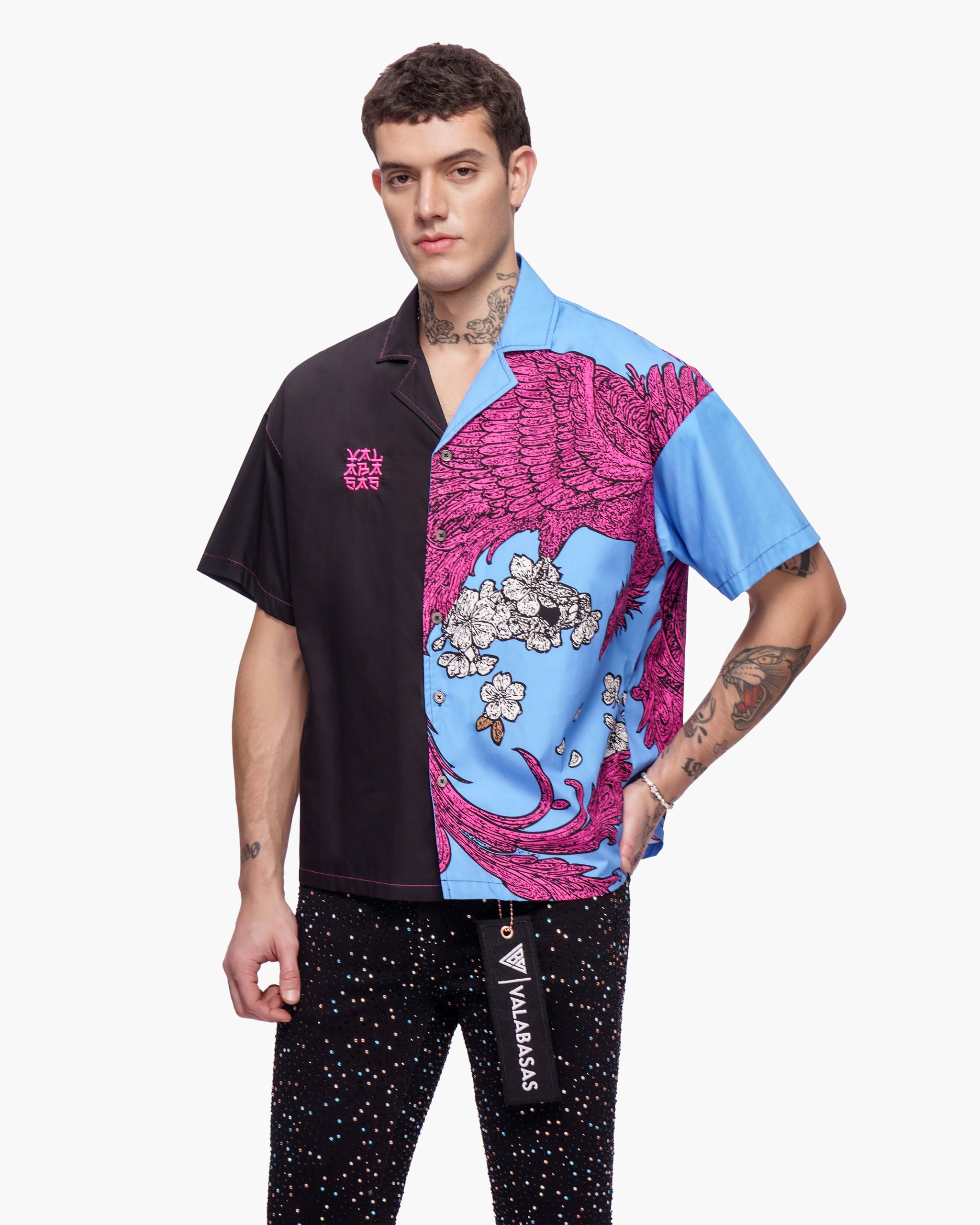 Velkai Button Down Black Blue Pink