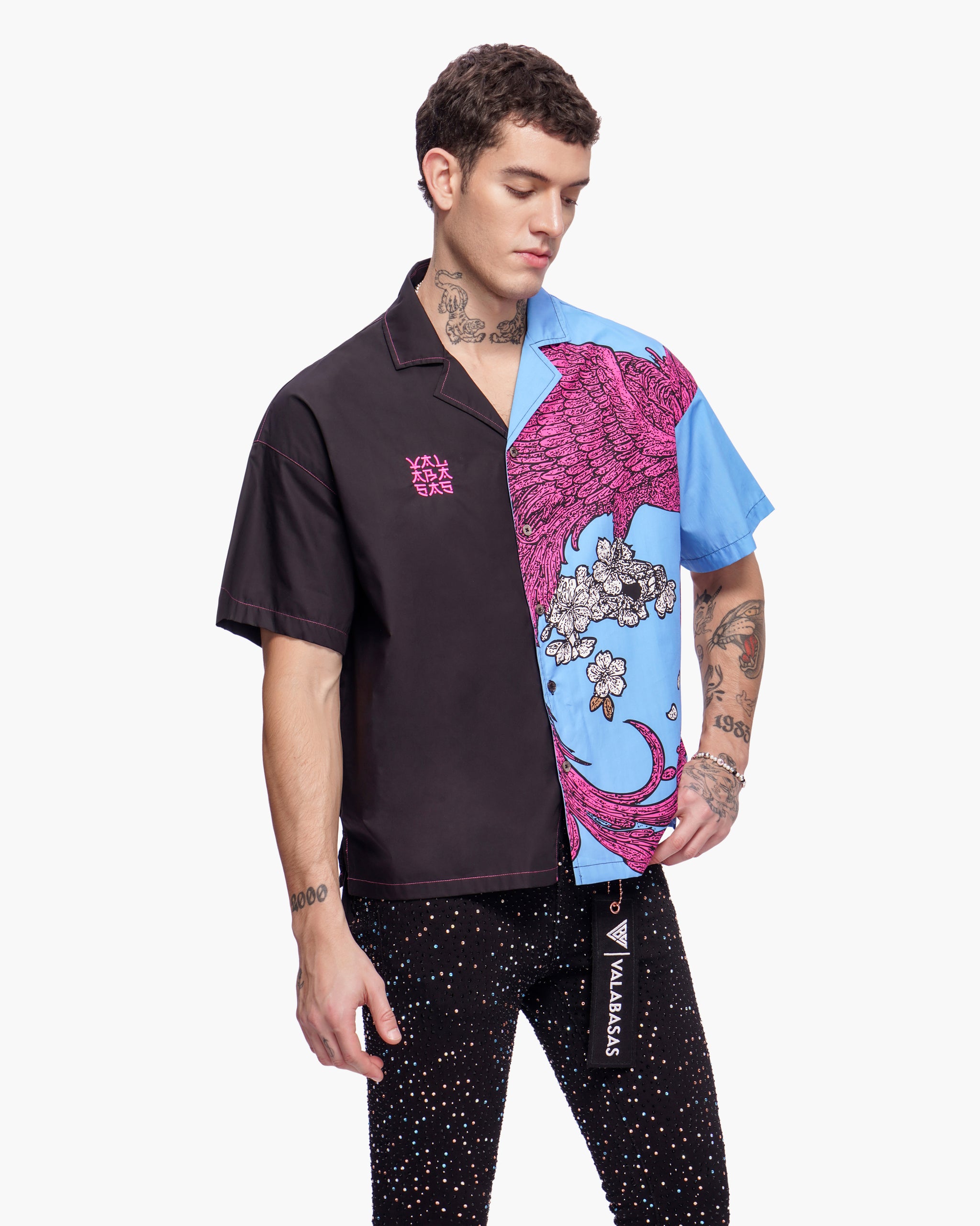 Velkai Button Down Black Blue Pink