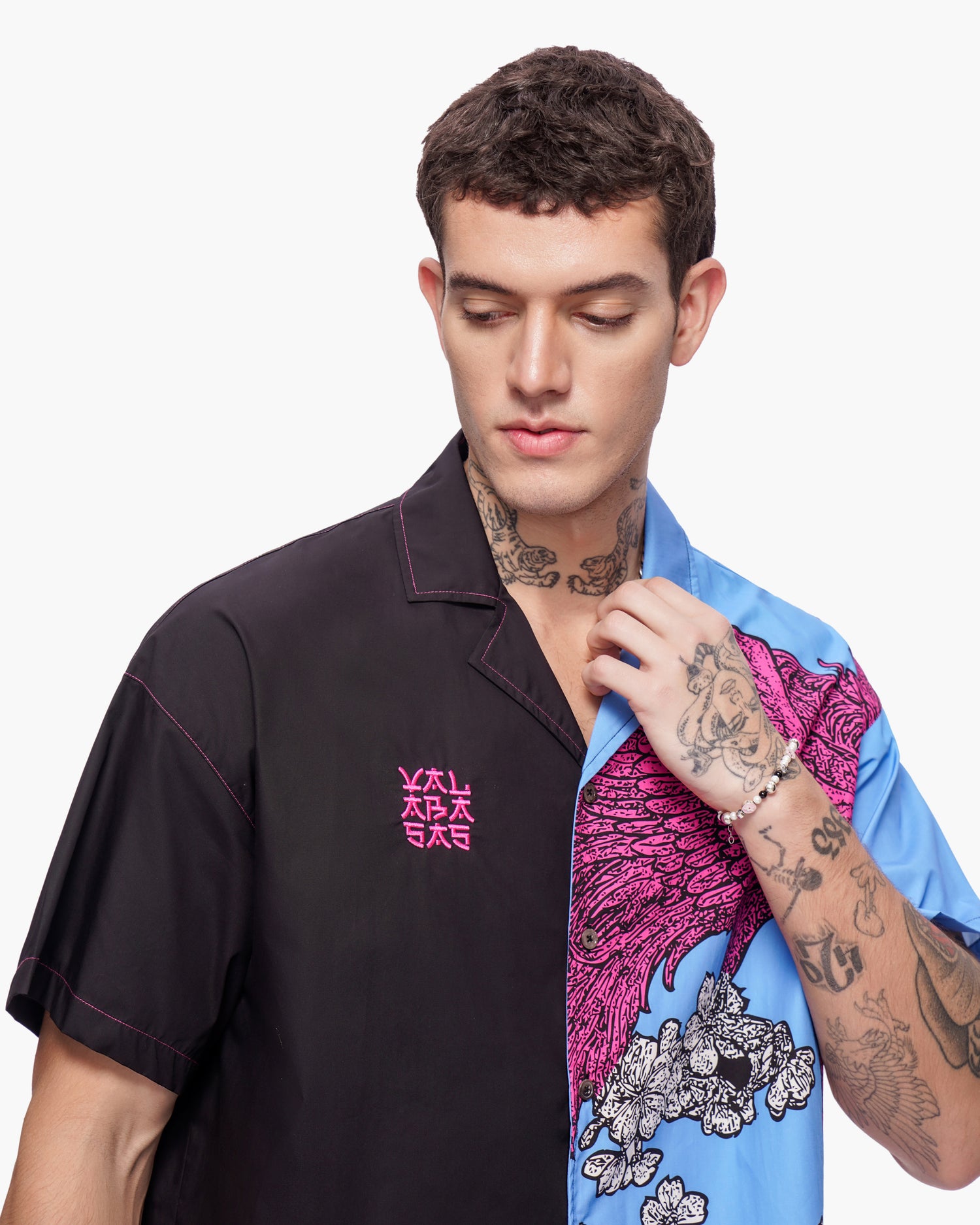 Velkai Button Down Black Blue Pink