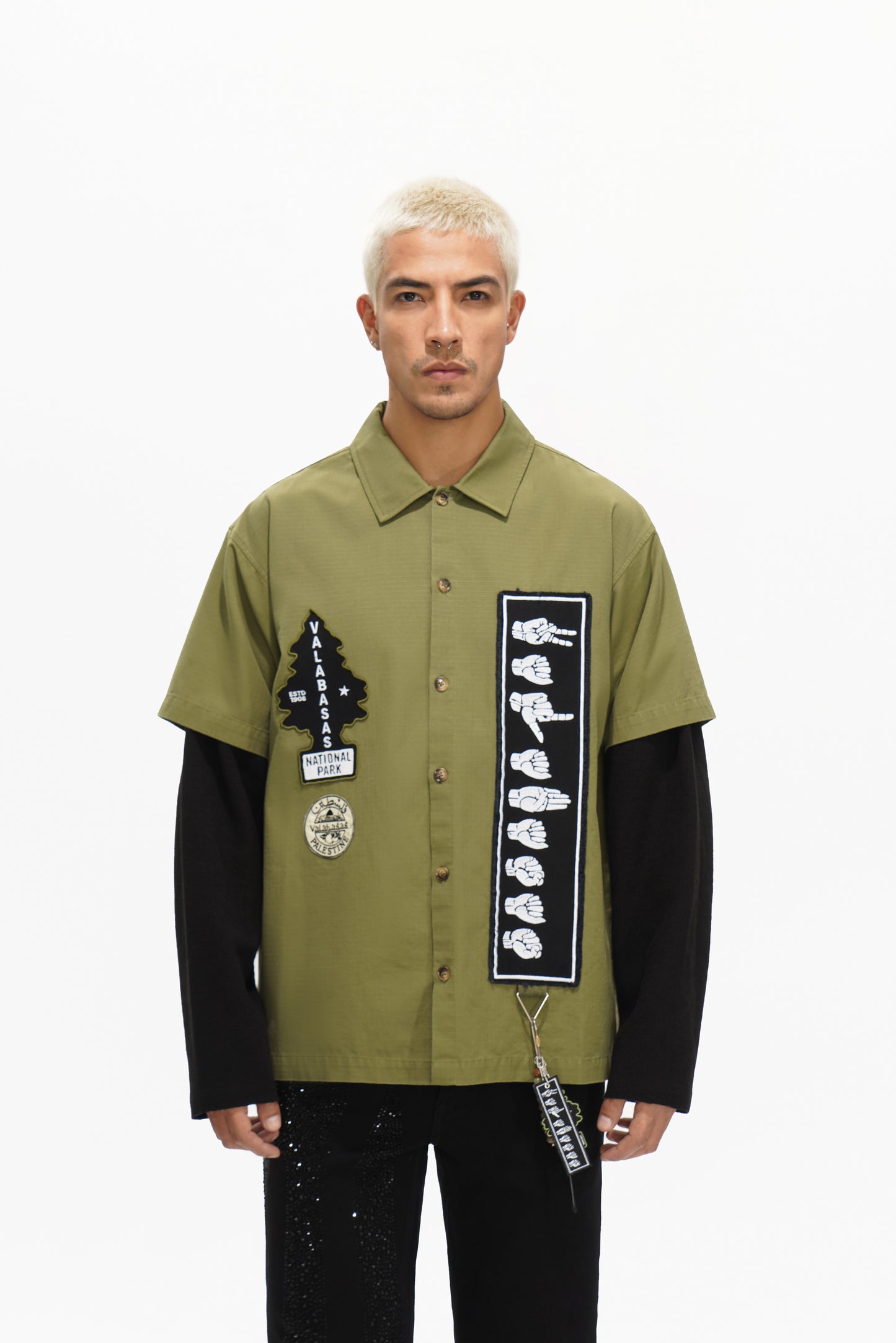 Summit Olive Layered Button Down