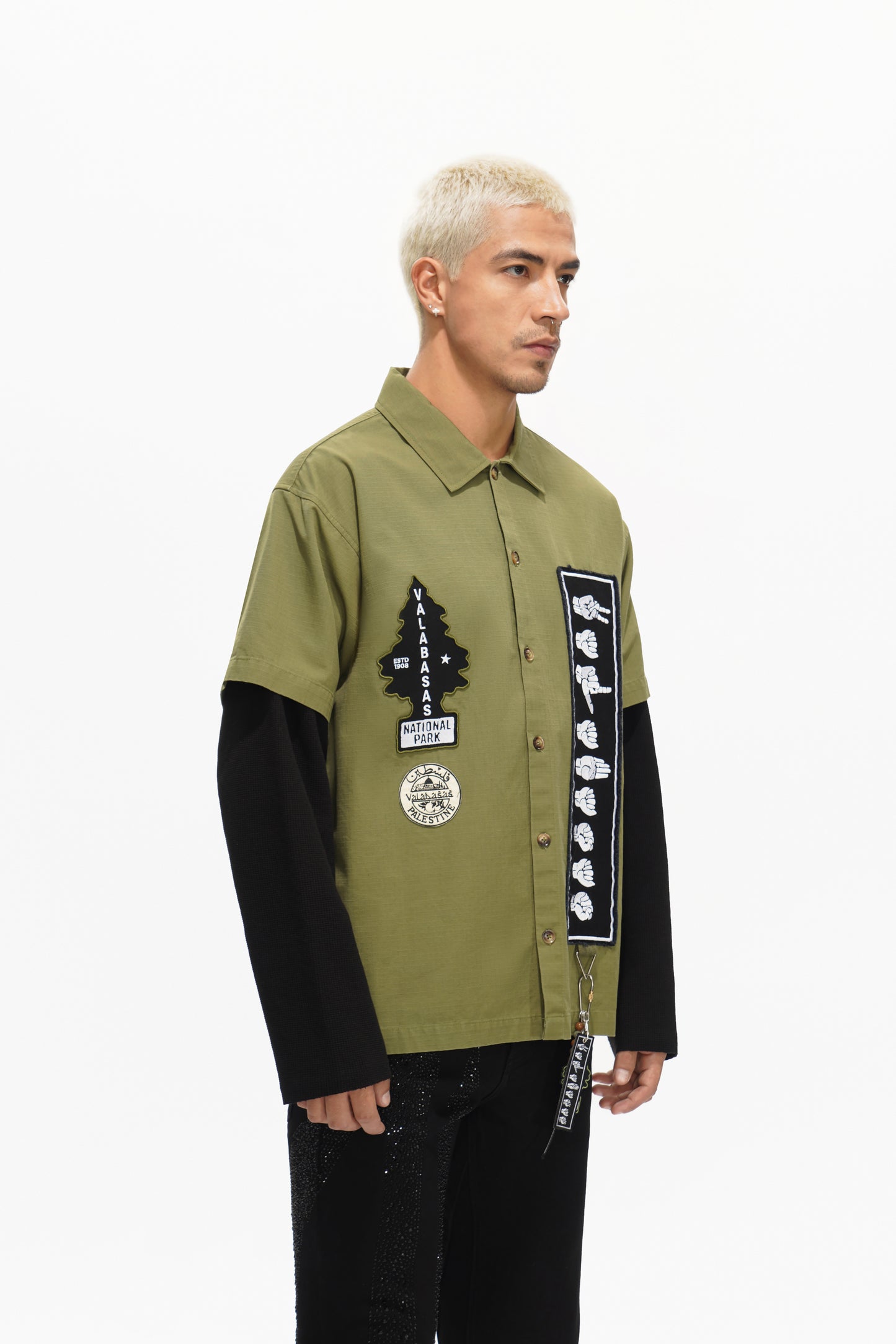 Summit Olive Layered Button Down