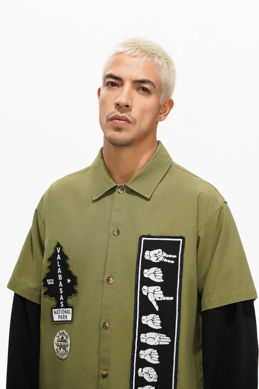 Summit Olive Layered Button Down