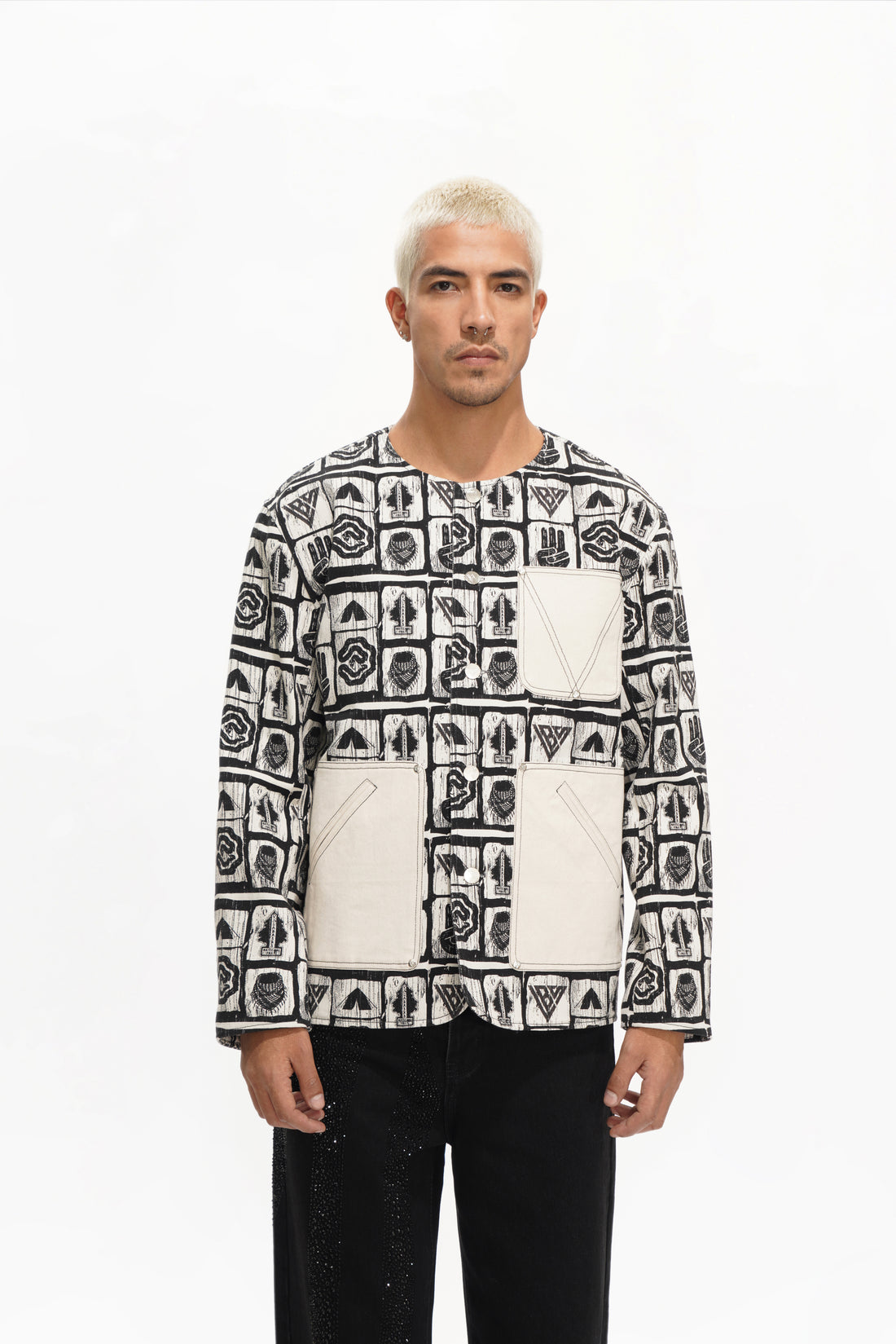 Outpost Black Cream Button Down