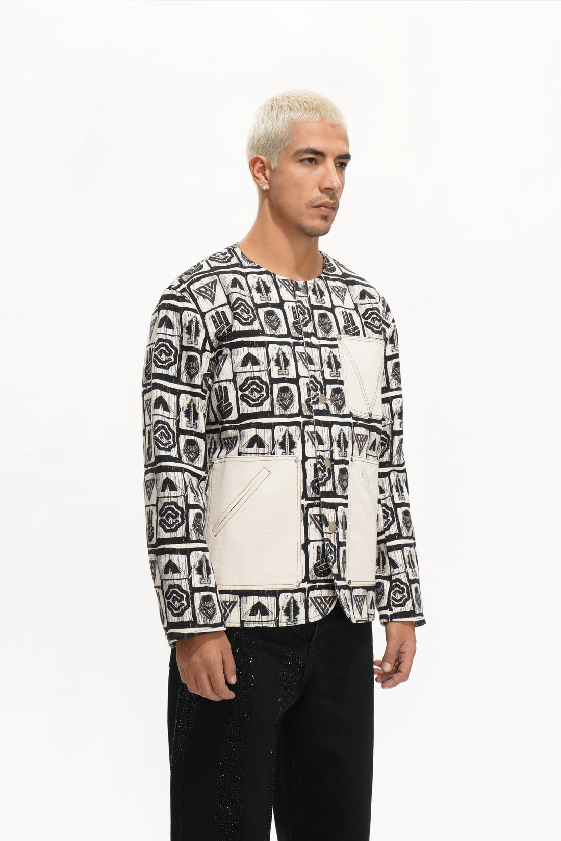 Outpost Black Cream Button Down