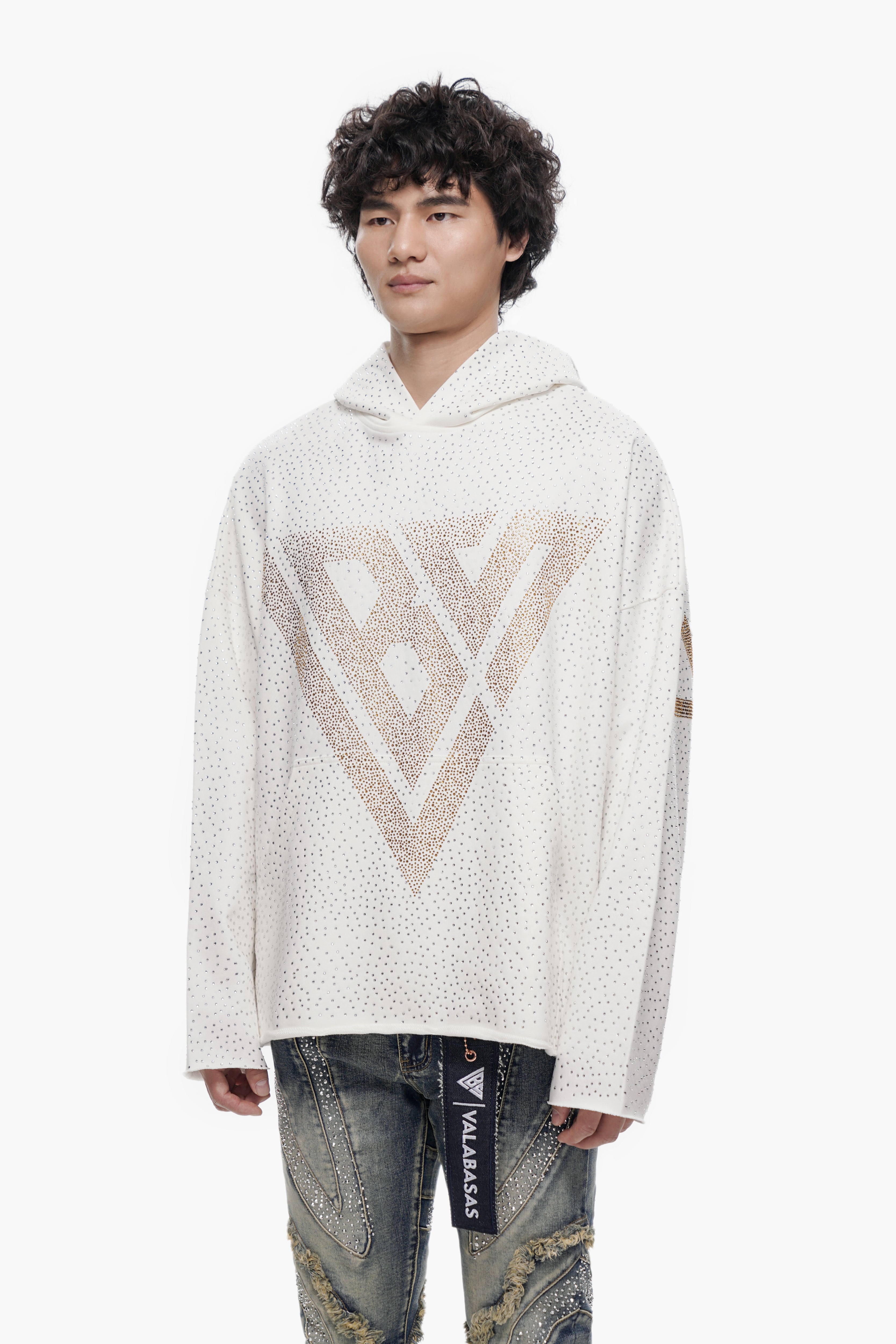 Poppin White Rhinestone Hoodie – Valabasas