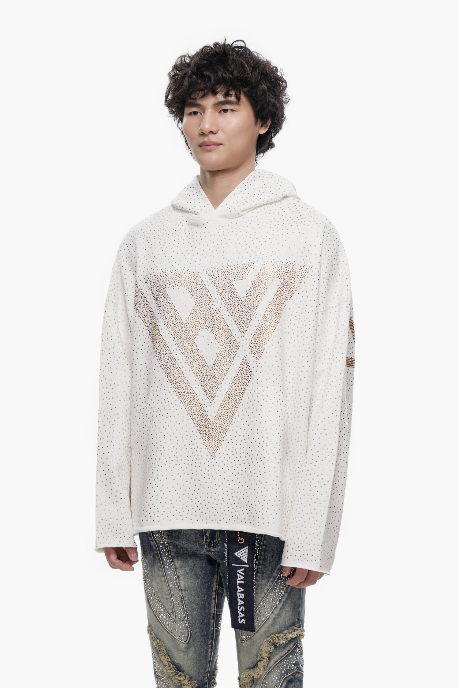 Poppin White Rhinestone Hoodie