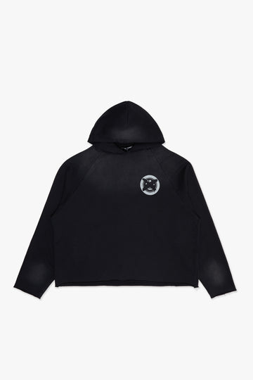 "CAMPAIGN" BLACK CROPPED HOODIE