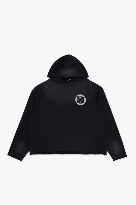 "CAMPAIGN" BLACK CROPPED HOODIE