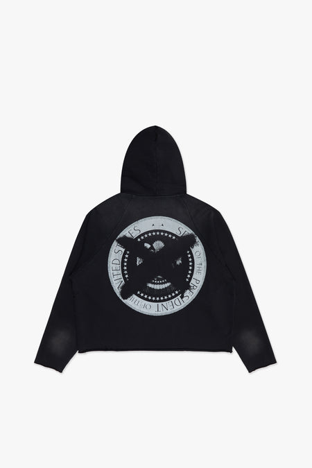 "CAMPAIGN" BLACK CROPPED HOODIE