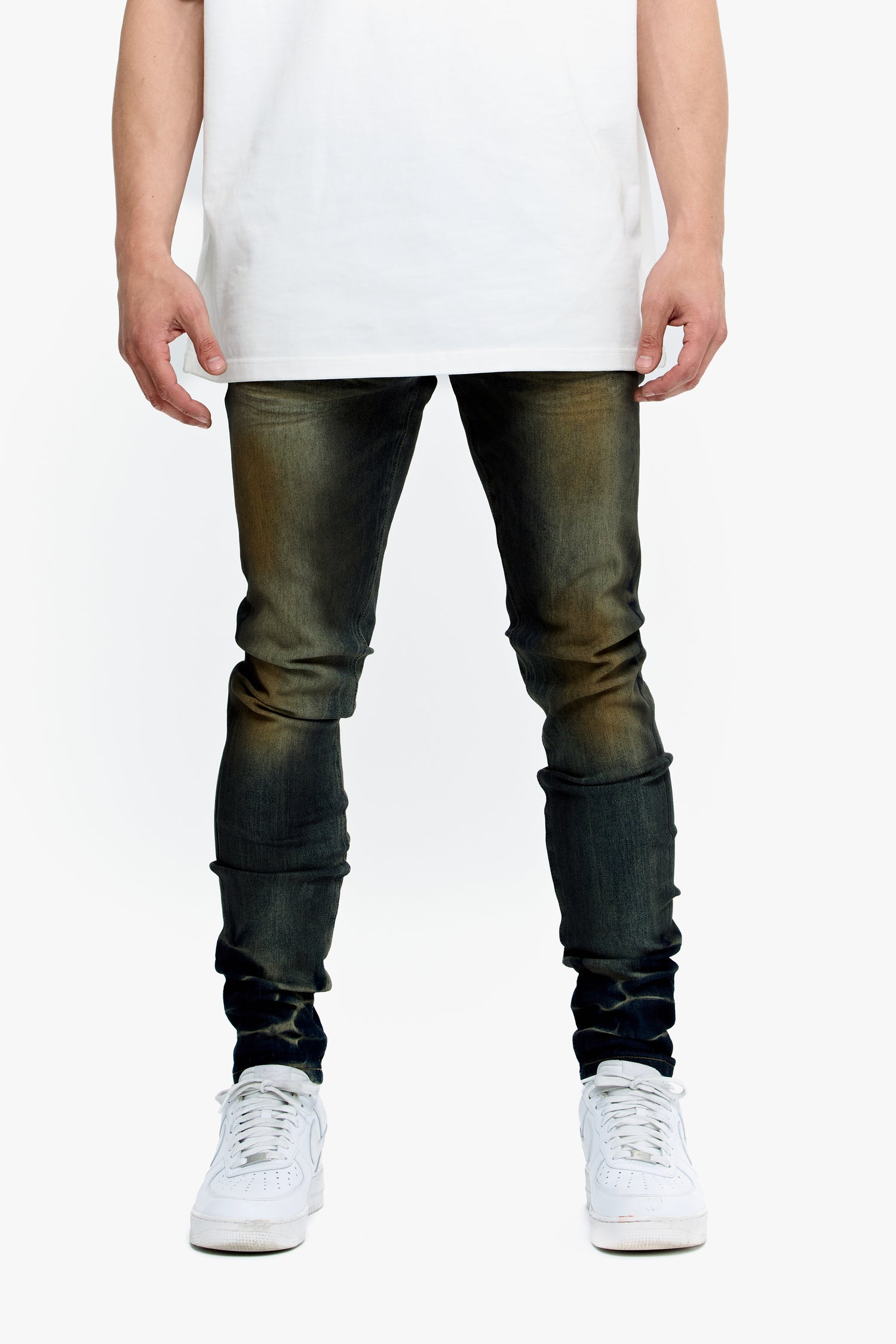 Mr.Flex Yellow Vintage Blue Wash Skinny Jeans