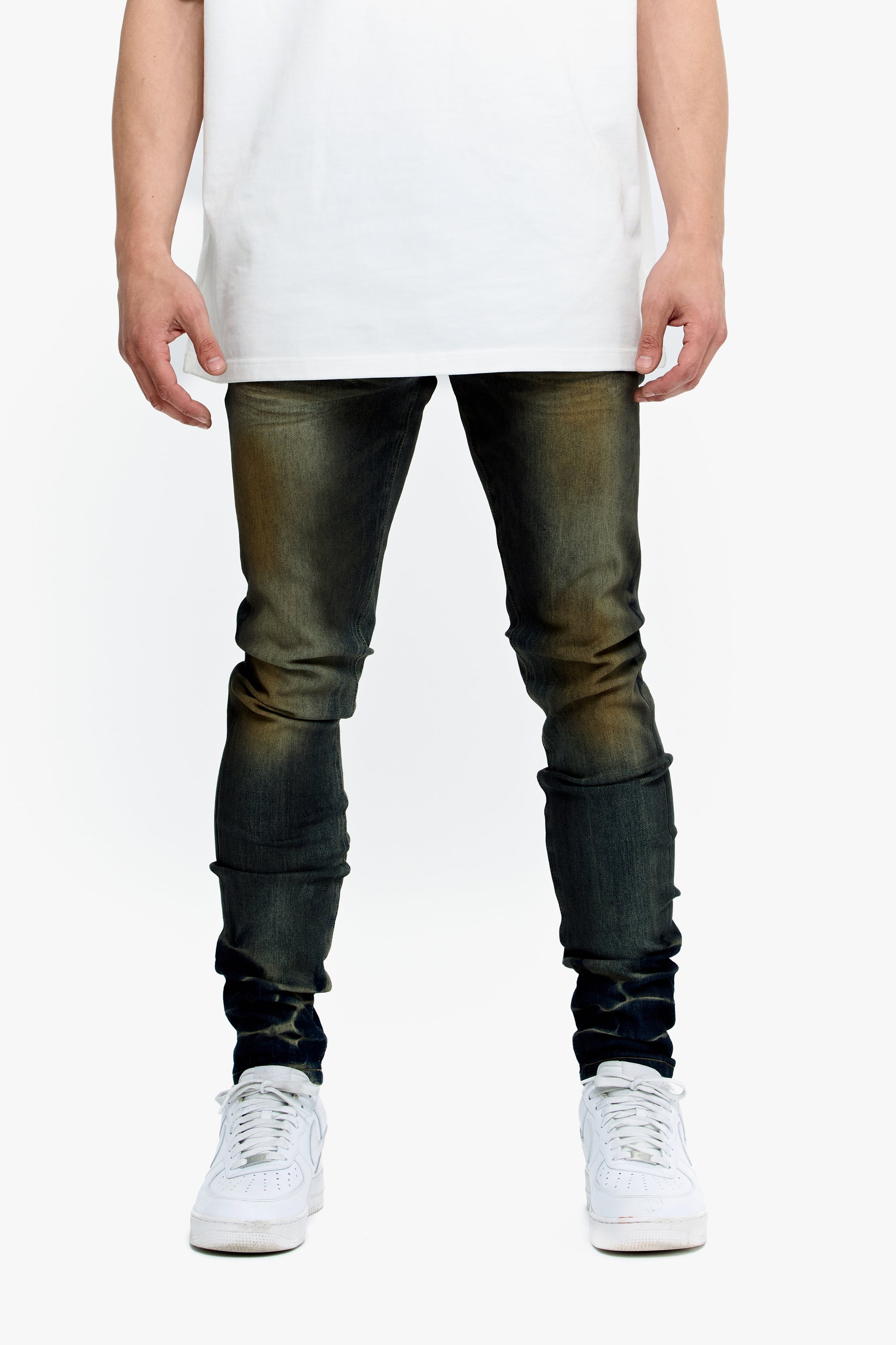 Mr.Flex Yellow Vintage Blue Wash Skinny Jeans